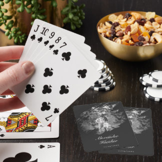 Modern Brushstroke Photo Wedding Favor Soft Black Casinokort