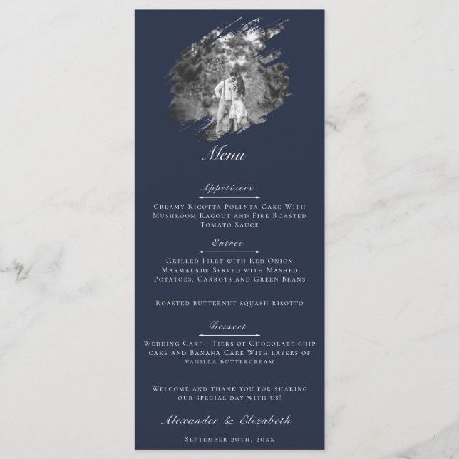 Modern Brushstroke Photo Wedding | Navy Blue Meny (Framsida)