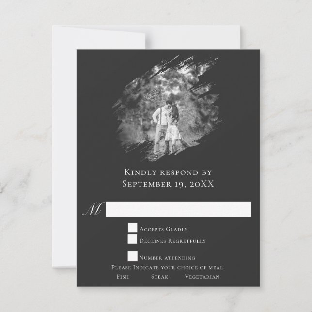 Modern Brushstroke Photo Wedding | Soft Black OSA Kort (Framsida)