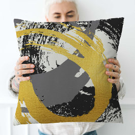 Modern Brushstrokes - Guld, Grått och svart Kudde
