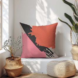 Modern Brushstrokes - Rosa, persikor och svart på Kudde