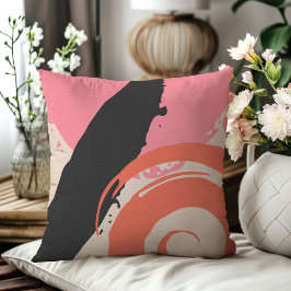Modern Brushstrokes - Rosa, persikor och svart på Kudde