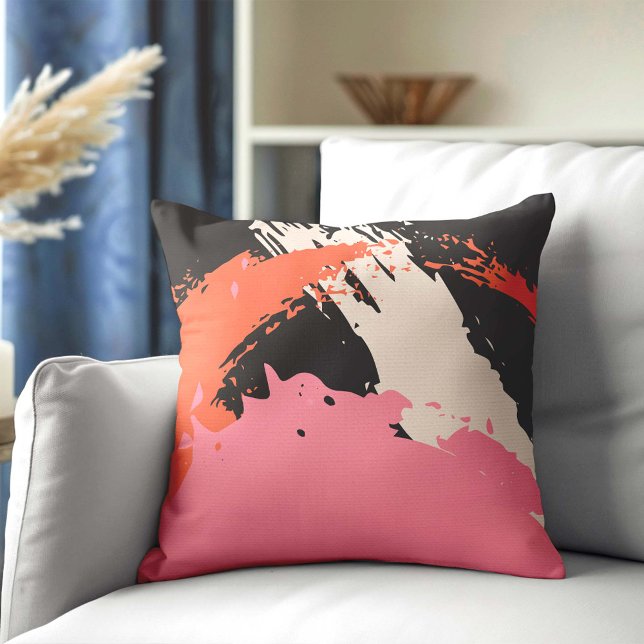 Modern Brushstrokes - Rosa, persikor och svart på  Kudde (Skapare uppladdad)