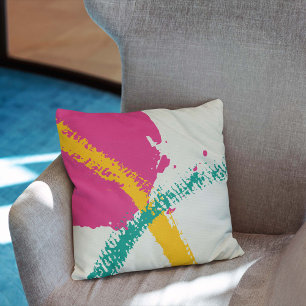 Modern Brushstrokes - Rosa, skalning och Gult på C Kudde
