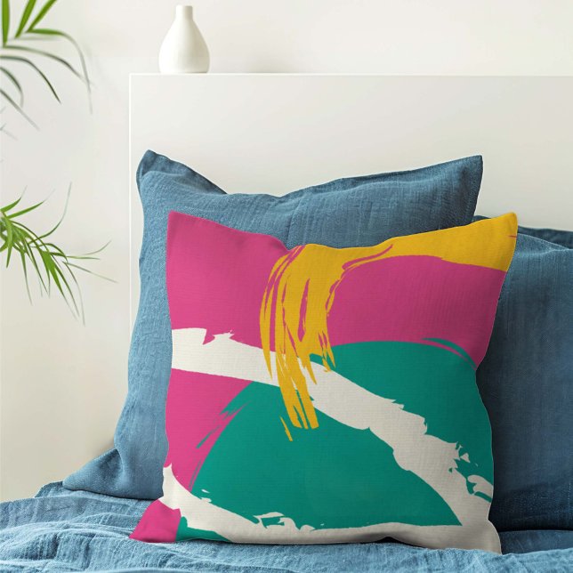 Modern Brushstrokes - Rosa, skalning och Gult på C Kudde (Skapare uppladdad)