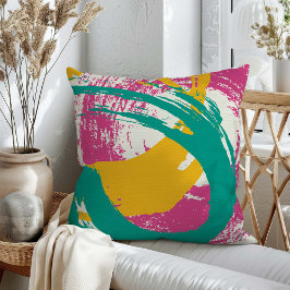 Modern Brushstrokes - Rosa, skalning och Gult på C Kudde