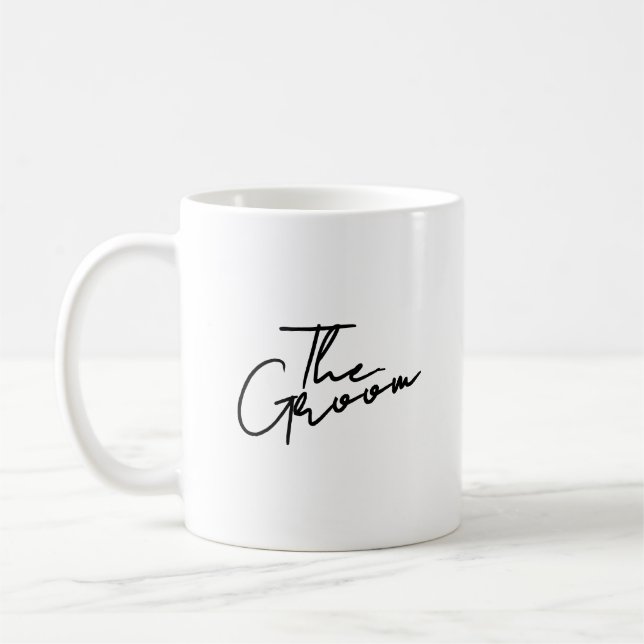Modern bryllopsklädsel för brudgum T-Shirt Kaffemugg (Vänster)