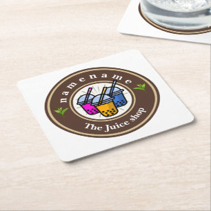 Modern Bubble Tea mjölkbutik Café Cafe personalnam Underlägg Papper Kvadrat