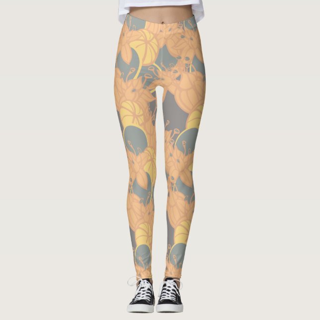 Modern bud & blomma, fetstil och fritid Mönster Leggings (Framsida)