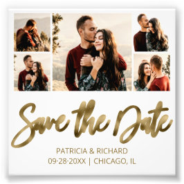 Modern Budget Bröllop Spara Datum Foto Collage