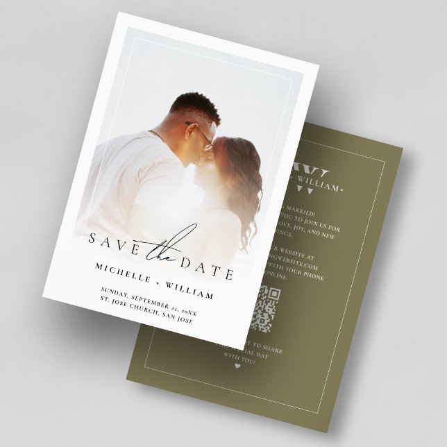 Modern Budget Bröllopsmonogram Beige Fotolampa  Spara Datumet (Modern Minimalist Dark Taupe Wedding Photo Frame Save The Date
)