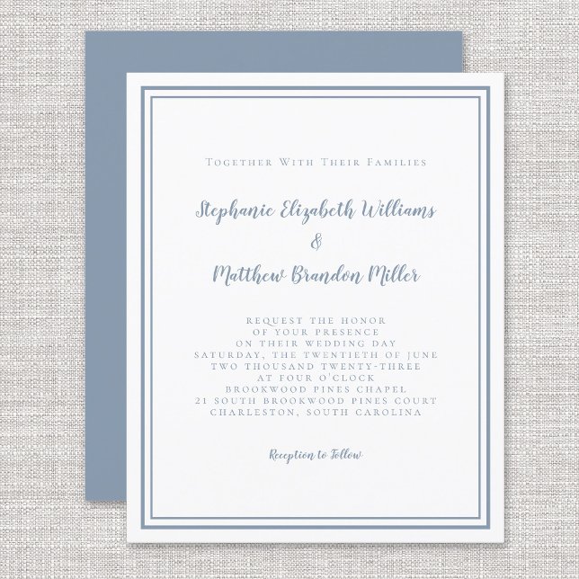 Modern budget - enkel Dusty Blue Wedding-inbjudan (Skapare uppladdad)