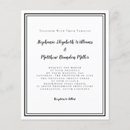 Modern budgetinbjudan till svartvit bröllop