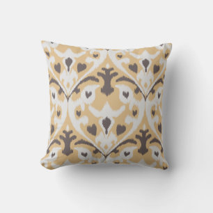 Modern buff beige brun ikat-stammen mönster kudde