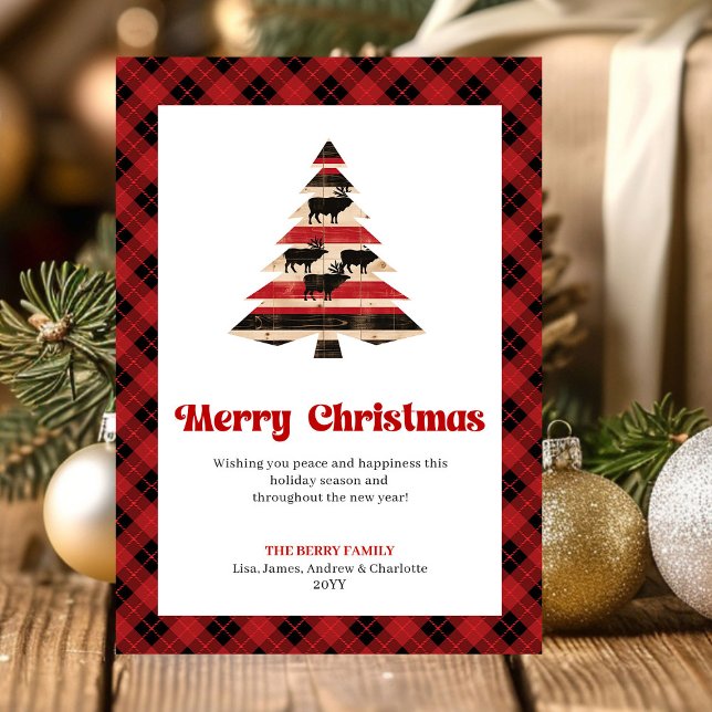 Modern Buffalo Check Tree Christmas Greeting Julkort (Modern Buffalo Check Tree Christmas Greeting)
