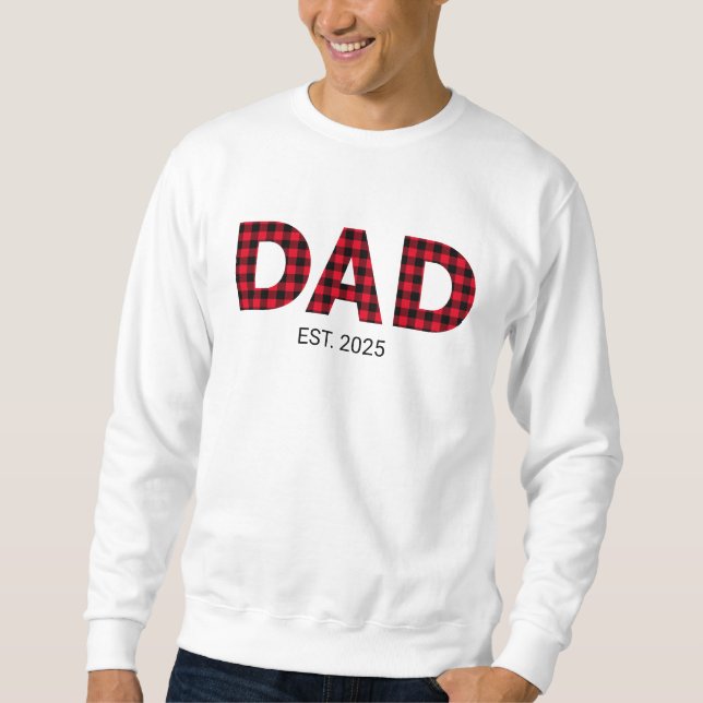 Modern Buffalo Plaid Pappa Etablerad Datum Lång Ärmad Tröja (Framsida)