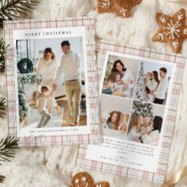 Modern Buffalo Plaid Photo collage Christmas Julkort