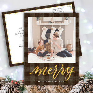 Modern Buffalo Play Elegant Script MERRY Simple H Vykort