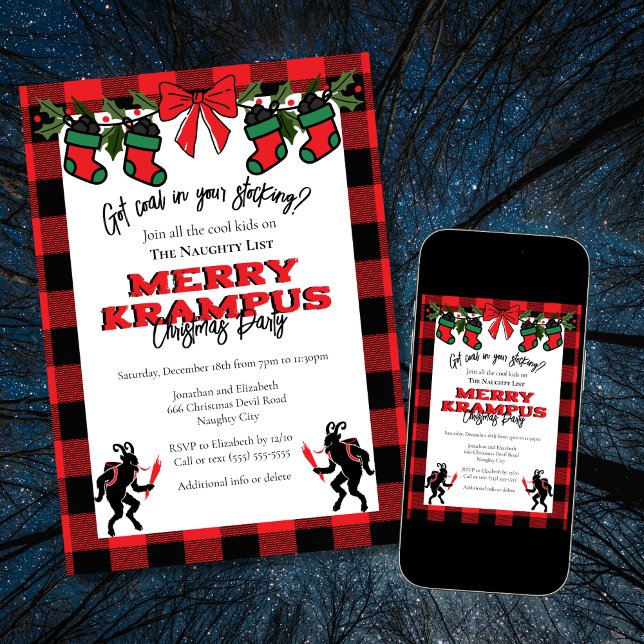 Modern Buffalo Rutig Krampus Julfest Inbjudningar (Skapare uppladdad)