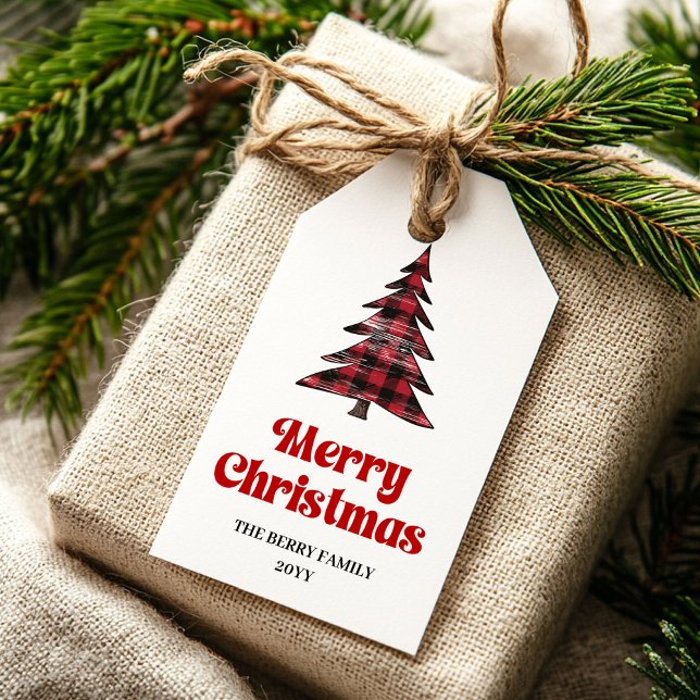 Modern Buffel Träd Jul Presenteetikett Presentetikett (Modern Buffalo Tree Christmas Gift Tag)