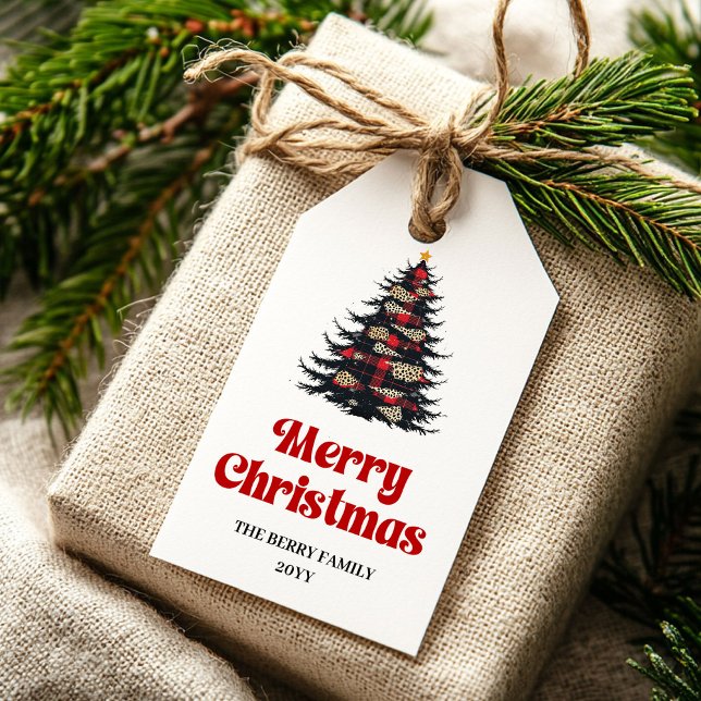 Modern buffelträd presentkort redigerbar höjdnamn presentetikett (Modern buffalo tree gift tag editable holiday name

)