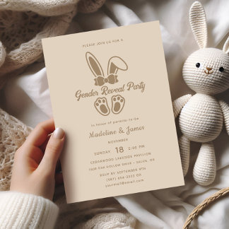Modern Bunny Light Beige Gender Reveal Inbjudningar