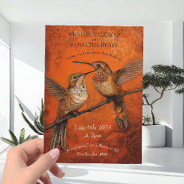 Modern Burd Orange Humming Birds Bröllop Inbjudningar