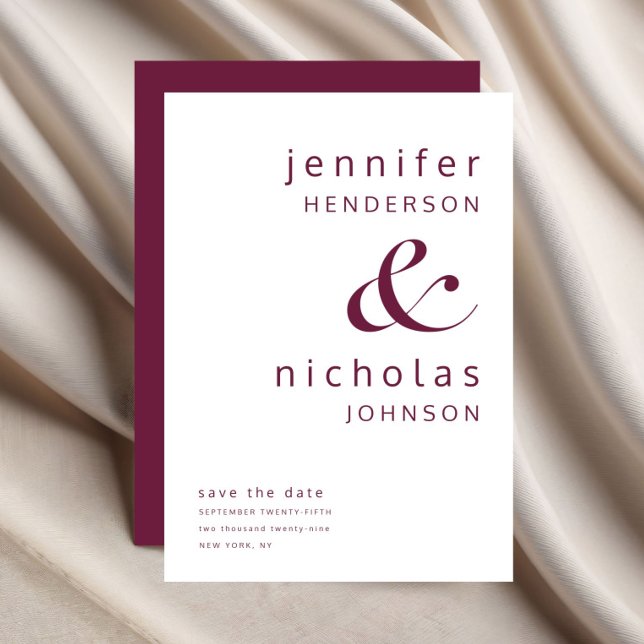 Modern Burgunder Ampersand Typografi Bröllop Spara Datumet (Modern Burgundy Ampersand Typography Wedding Save The Date)