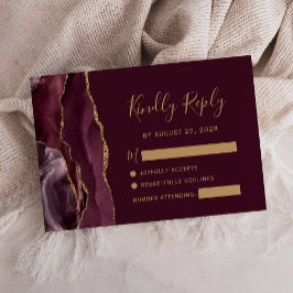 Modern Burgunder Guld Agat Bröllops RSVP-kort OSA Kort