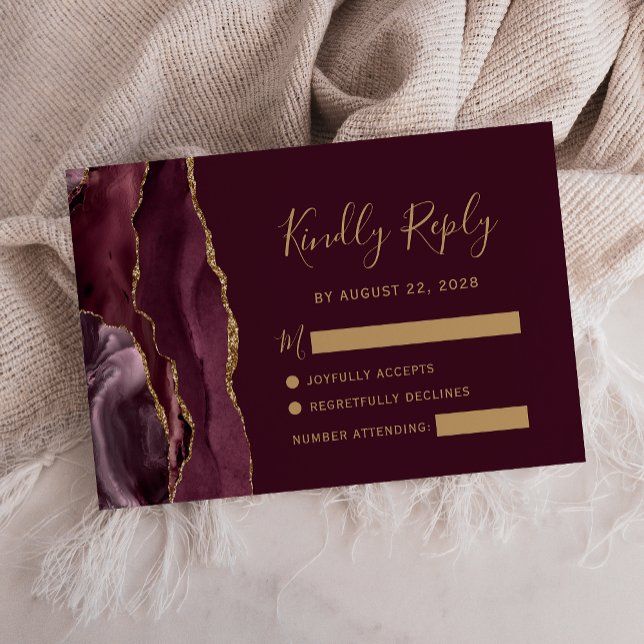 Modern Burgunder Guld Agat Bröllops RSVP-kort OSA Kort (Skapare uppladdad)