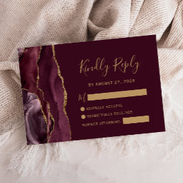 Modern Burgunder Guld Agat Bröllops RSVP-kort OSA Kort