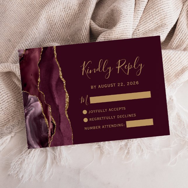 Modern Burgunder Guld Agat Bröllops RSVP-kort OSA Kort (Skapare uppladdad)