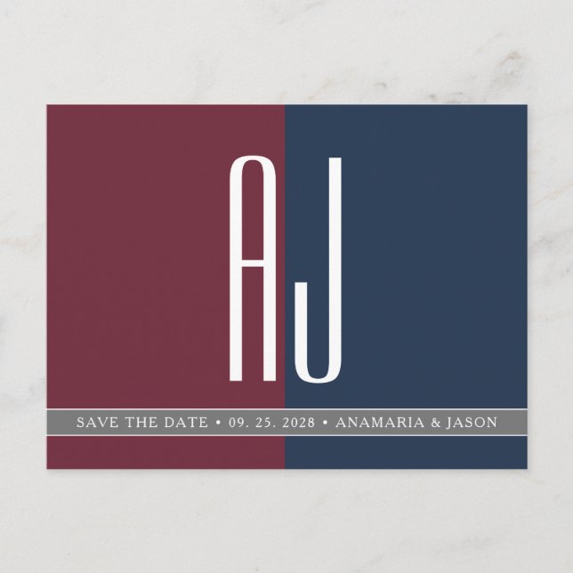 Modern Burgunder Marinblå Bröllops kallelse Meddelande Vykort (Framsida)