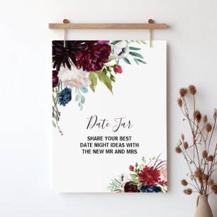Modern Burgunder Navy Rosé Blommig Datum Kruka Sky Poster