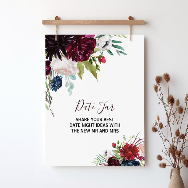 Modern Burgunder Navy Rosé Blommig Datum Kruka Sky Poster (Skapare uppladdad)