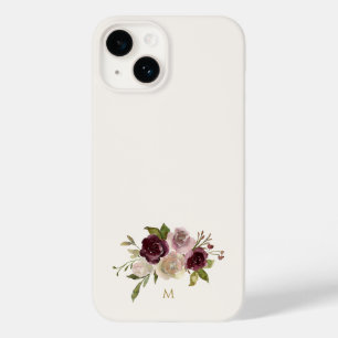Modern Burgunder Rosa Blommig Akvarell Monogram