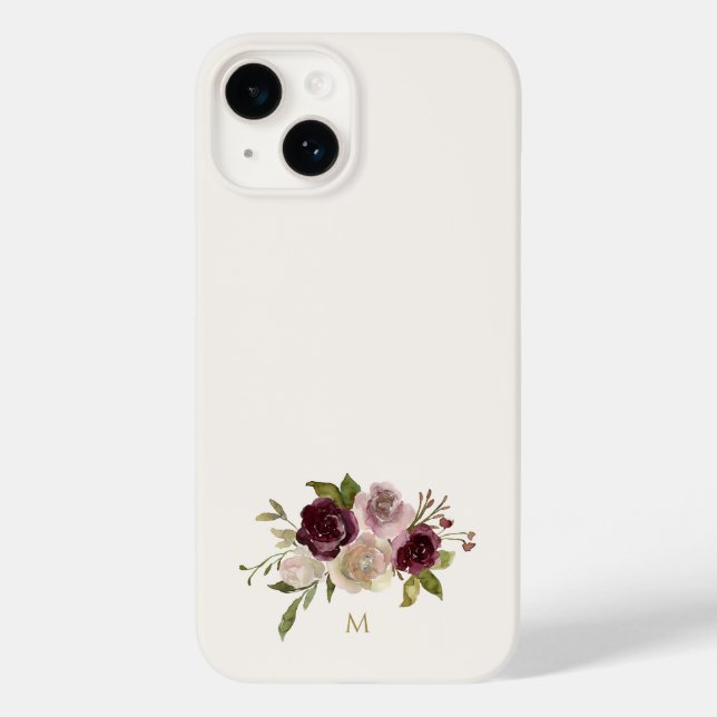Modern Burgunder Rosa Blommig Akvarell Monogram (Baksida)