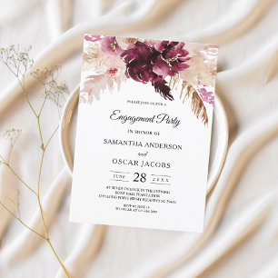Modern Burgunder Rosa Blommig Inbjudningar