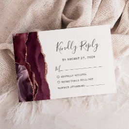 Modern Burgunder Rosa Guld Agat Bröllops RSVP-kort OSA Kort