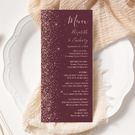 Modern Burgunder Rosa Guld Glitter Kant Bröllop Meny