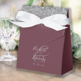 Modern Burgunder Silver Glitter Bröllop Presentaskar