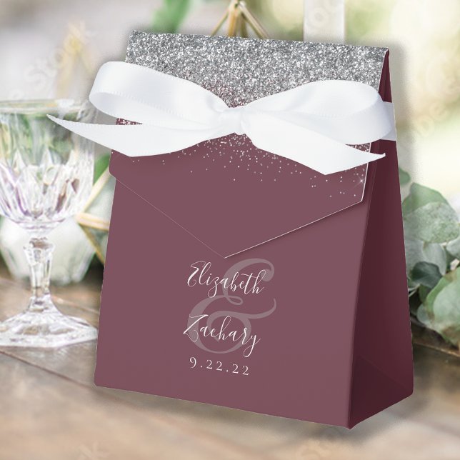 Modern Burgunder Silver Glitter Bröllop Presentaskar (Skapare uppladdad)