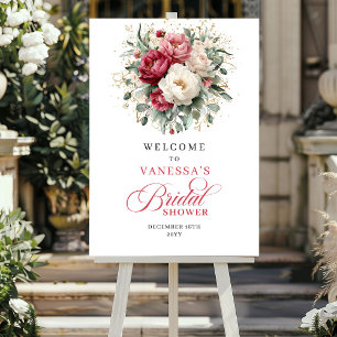 Modern burgunderguld floral bröllopsdusch välkomme poster