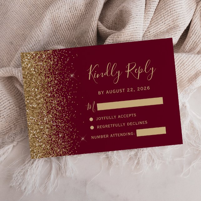 Modern burgunderröd guld falsk glitterkant OSA kort (Skapare uppladdad)
