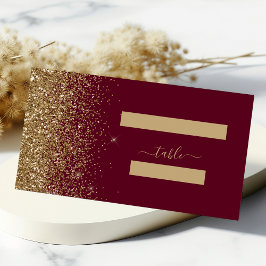 Modern Burgunderröd Guld Glitter Kant Bröllop Placeringskort
