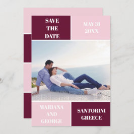 Modern burgundi och  färg-blocket bröllop spara datumet