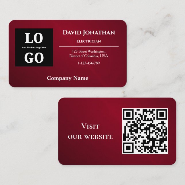 Modern Burgundisk anpassad logotyp och QR-kod Visitkort (Fram/baksida)