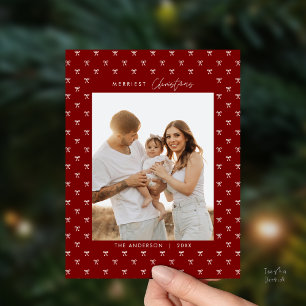 Modern Burgundisk bågmönster familjefoto jul Vykort