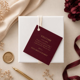 Modern Burgundisk Blommig Bröllops Välkomsttagg Gåvor Etiketter