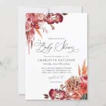 Modern  burgundisk Blommigt Fall Girl Baby Shower
